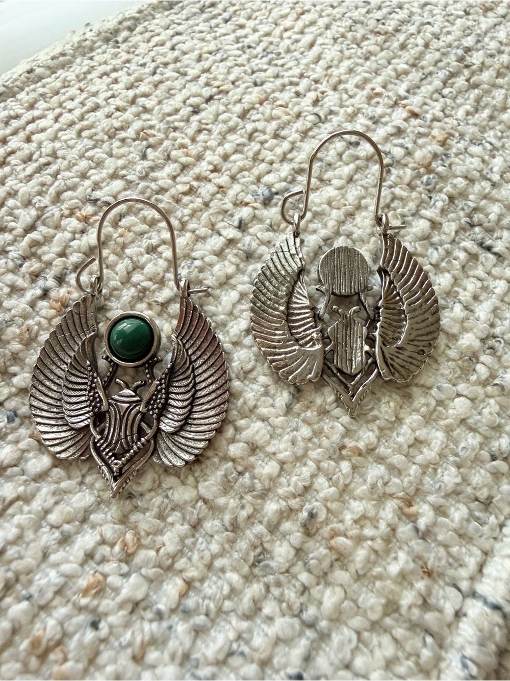 Silver Winged Drop Earrings with Green Stone -  Jewelry - Picture 5 of 9